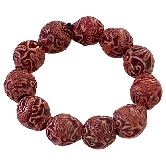 Dragon Red Beaded Stretch Tibetan Buddha Buddhist Prayer Meditation Bracelet - Picture 6 of 7